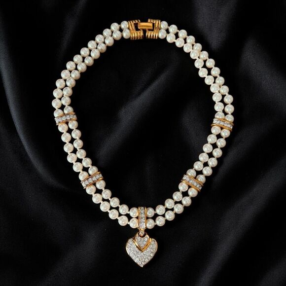 No Brand Jewelry - Faux Ivory Pearl and Pave’ Rhinestone Double Strand Necklace
